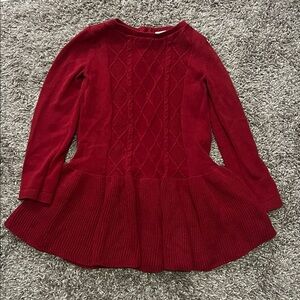 Deep Red Knit Peplum Sweater Dress